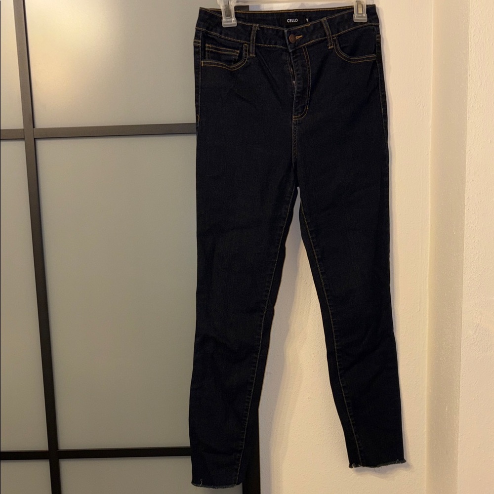 Cello Women's Black Skinny Jeans with Gold Stitching